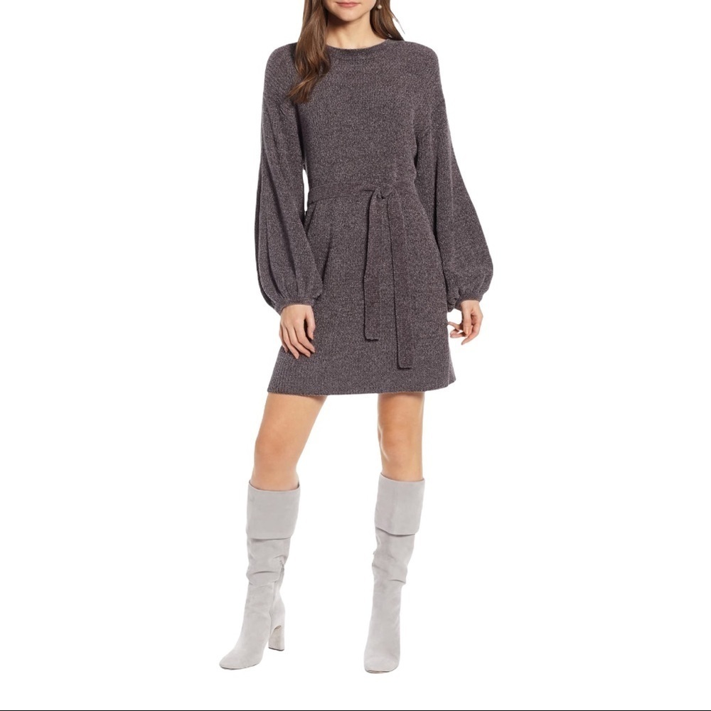 Something Navy Grey Shimmer Sweater Dress